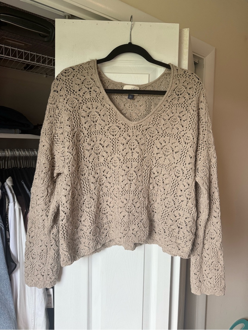 Universal Thread Taupe Crochet V-Neck Sweater